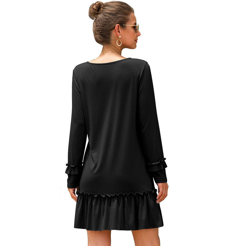 Damen Minikleid mit V-Ausschnitt und Rüschenärmel Drune