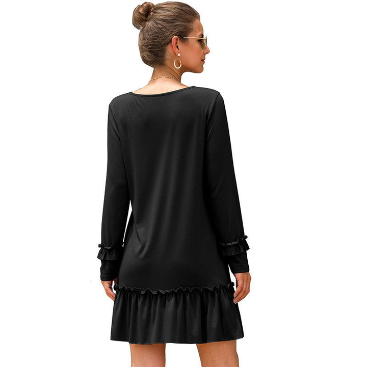 Damen Minikleid mit V-Ausschnitt und Rüschenärmel Drune