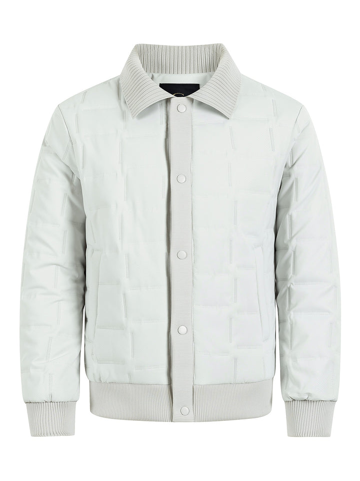 Herren Kurz geschnittene gesteppte Bomberjacke mit Rippenkragen, Druckknopfleiste und geometrischem Quilt Drune