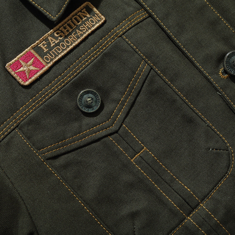 Herren Canvas Overshirt mit militärischer Optik Kontraststeppungen und Brustklappen Drune
