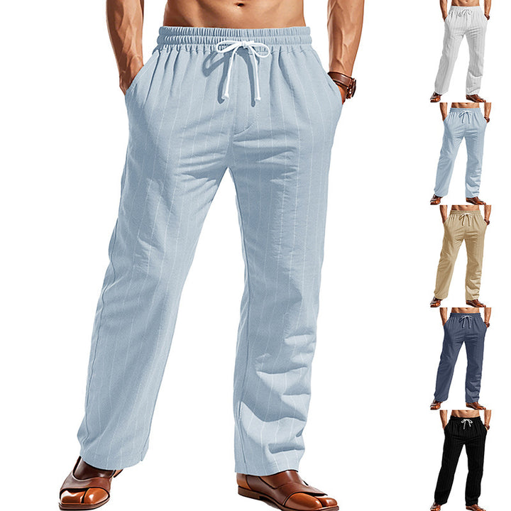 Herren nan Nadelstreifen-Freizeithose mit elastischem Bund, Kordelzug und geradem Schnitt Drune