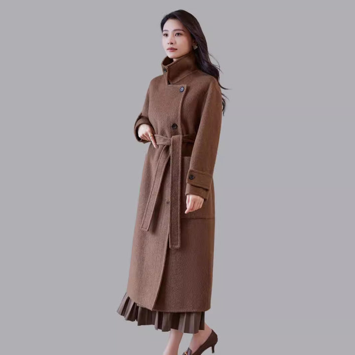 Damen Oversize Wollmantel mit Bindegürtel und weitem Revers Drune