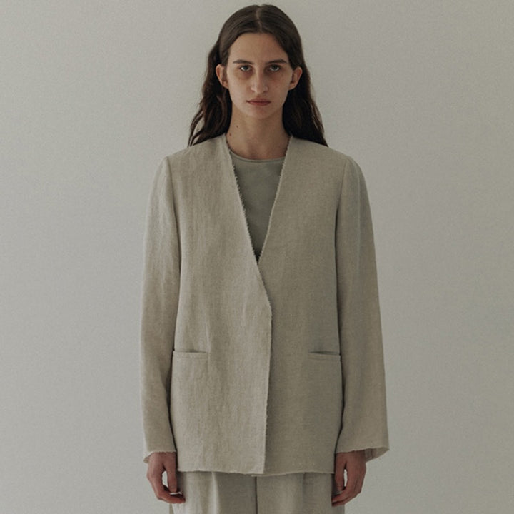 Damen Eleganter und lässiger Leinenblazer ohne Verschluss Drune