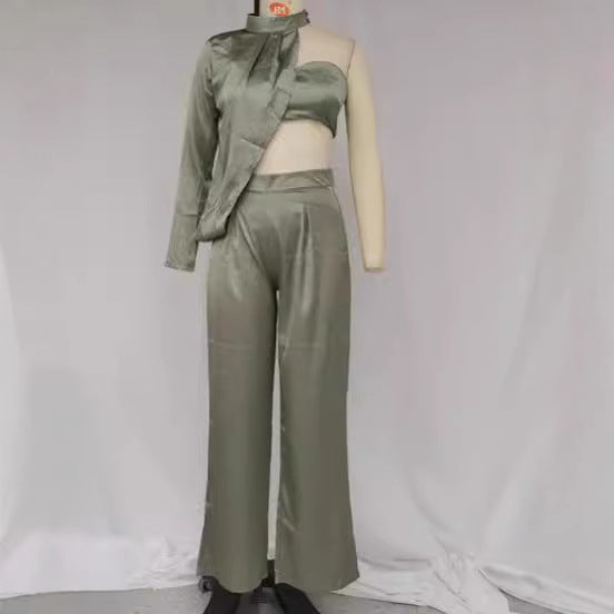 Damen Elegantes Zweiteiliges Set mit asymmetrischem Oberteil und weit geschnittener Hose Drune