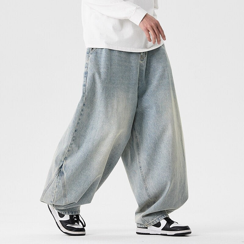 Herren nan extremweit geschnittene Baggy-Jeans mit tiefem Schritt und ballonförmigem Saum Drune