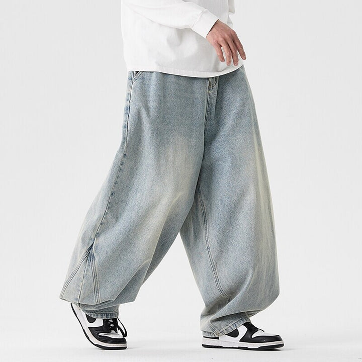 Herren nan extremweit geschnittene Baggy-Jeans mit tiefem Schritt und ballonförmigem Saum Drune