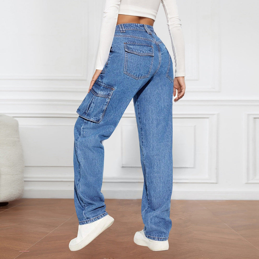 Damen Cargo-Jeans mit hoher Taille und praktischen Taschen Drune