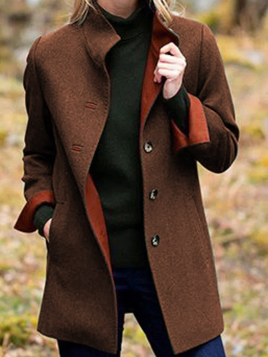 Damen Eleganter Wollmantel mit doppelter Knopfleiste Drune