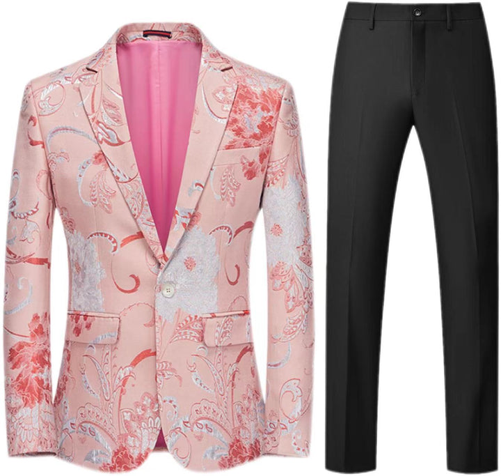 Damen Zweiteiliges Satin-Jacquard-Sakko mit floralem Muster und taillierter Passform sowie Slim-Fit Anzughose Drune
