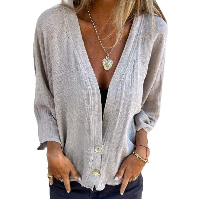 Damen Wickelbluse mit Knopfverschluss und leichtem Stoff Drune