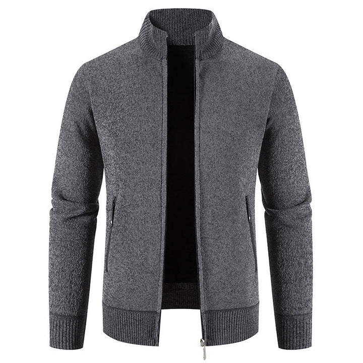 Herren elegante Strickjacke mit hohem Kragen und praktischen Reißverschlusstaschen Drune