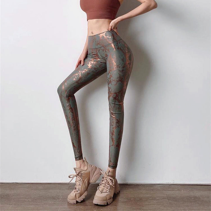 Damen nan hoch taillierte Sportleggings mit formender Kompression und strukturierter Schlangenprägung Drune