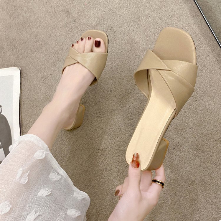 Damen elegante Mules mit gekreuzten Riemen und Blockabsatz Drune