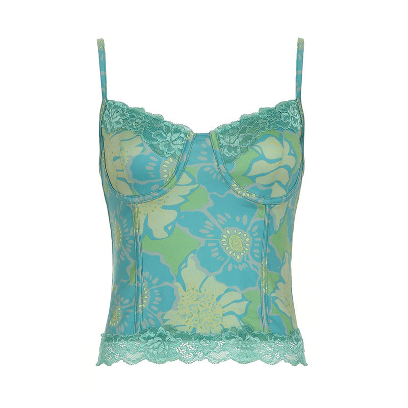 Damen sexy Spitzenoberteil mit floralem Design und verstellbaren Trägern Drune