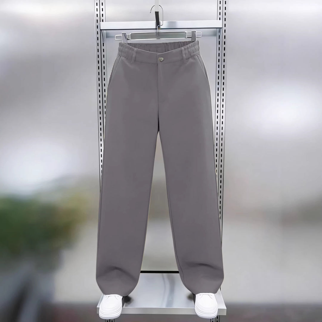 Herren Weite High‑Waist Chinohose mit elastischem Rückbund geradem Bein & Seitentaschen Drune