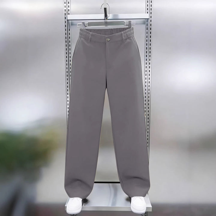 Herren Weite High‑Waist Chinohose mit elastischem Rückbund geradem Bein & Seitentaschen Drune