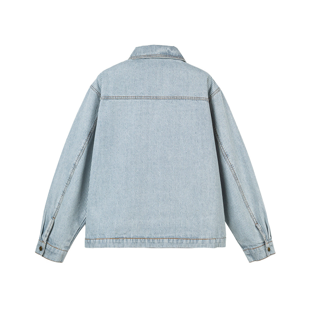 Damen Oversize-Denimjacke im Workwear-Stil mit feinen Streifen und Zwei-Wege-Reißverschluss Drune
