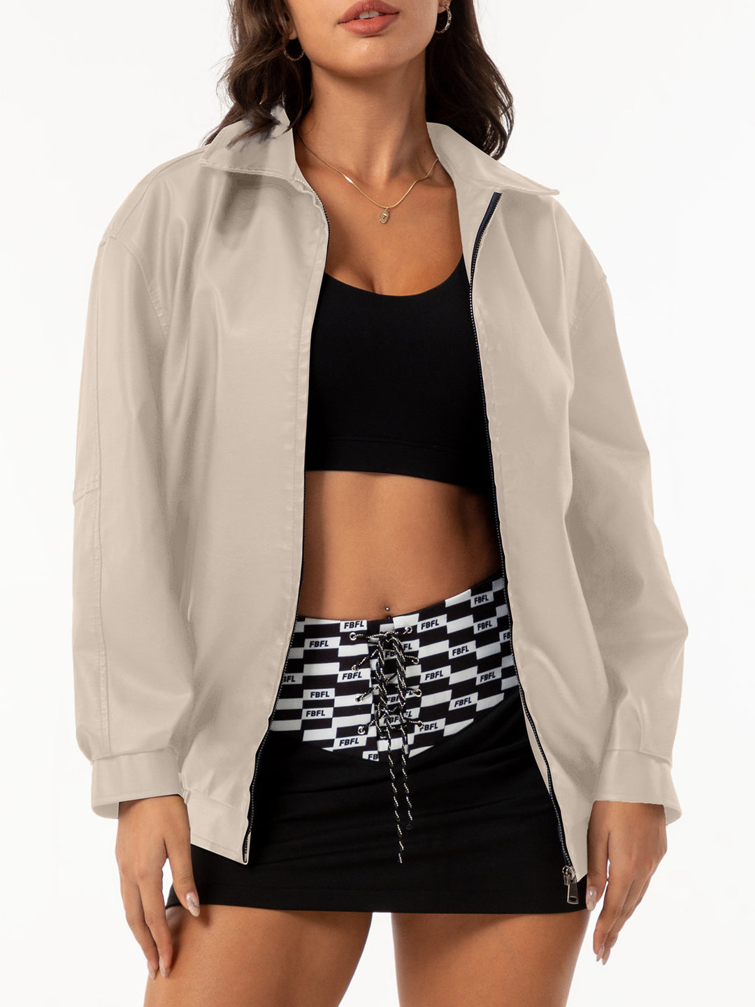 Damen nan leichte Satin Bomberjacke mit Reißverschluss und lockerer Passform Drune