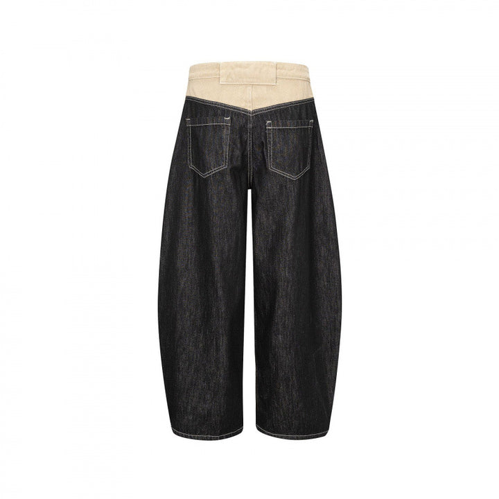 Unisex Weite zweifarbige Denimhose mit hohem Bund und kontrastierten Eingrifftaschen Drune