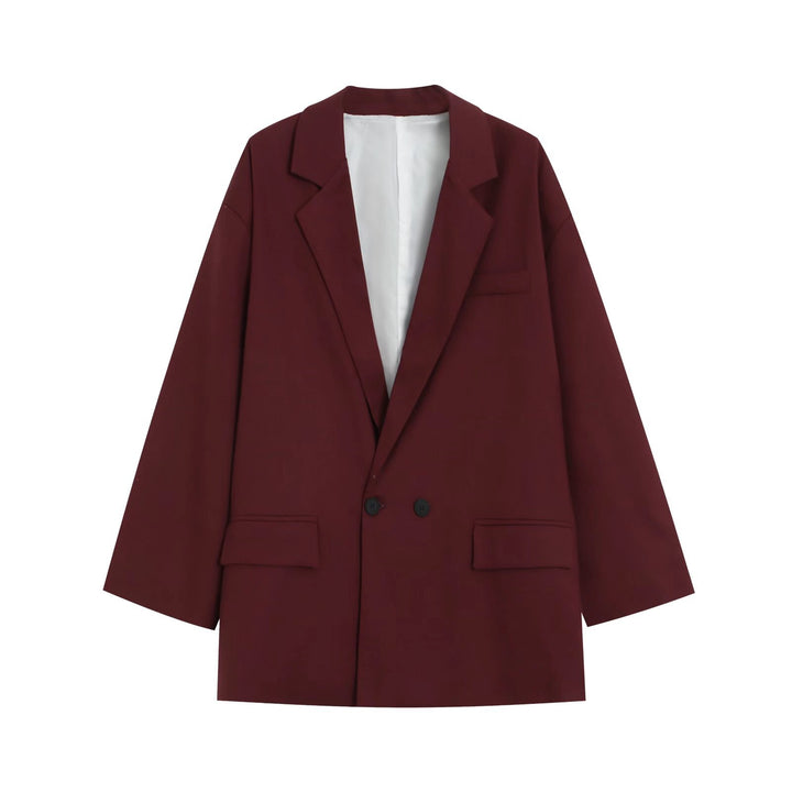 Damen Oversize Doppelreihiger Blazer mit tiefem Revers und Paspeltaschen Drune