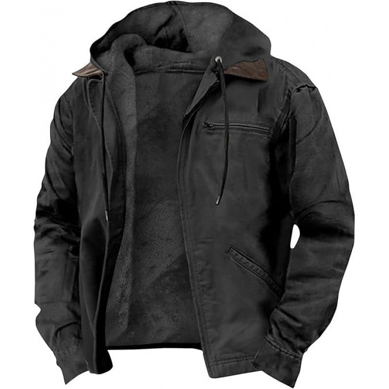 Herren Gefütterte Fieldjacke mit Kapuze und Sherpa-Futter Drune