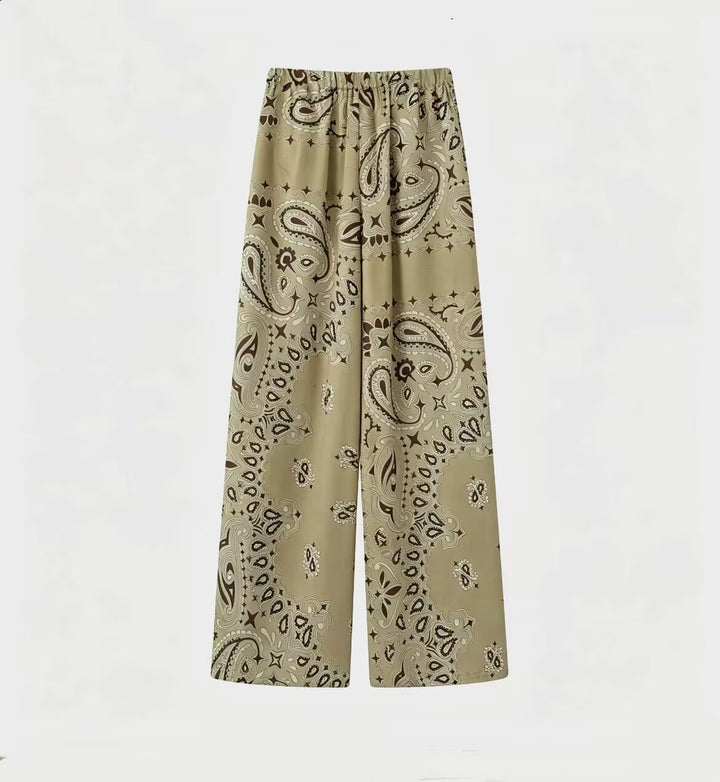 Damen Zweiteiliges Satinoptik-Lounge-Set mit Paisley-Print, Kimonokragen-Bluse und weiter Culotte-Hose Drune