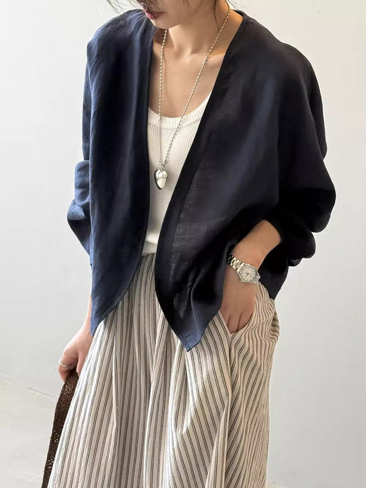 Damen Oversize-Kimonojacke aus Leinenmix mit offenem Fall und weiten Ärmeln Drune
