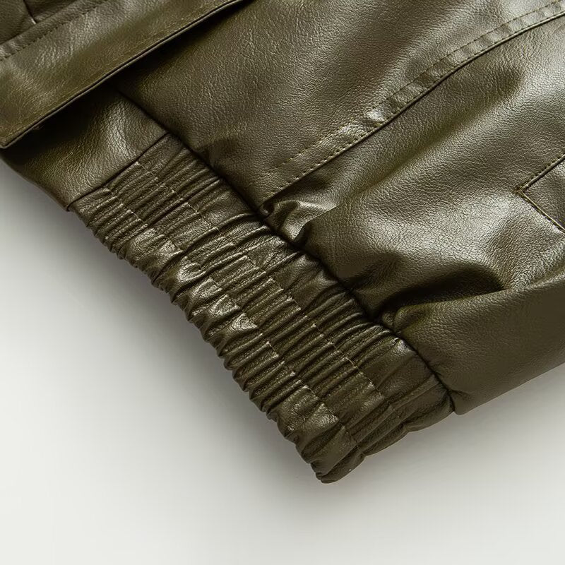 Damen Stilvolle Kunstlederjacke mit elastischem Bund Drune