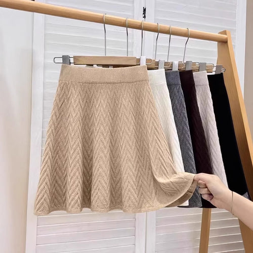 Damen Plissierter Strickrock mit Zopfmuster Drune