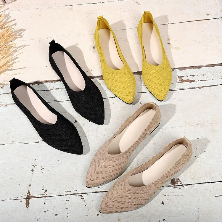 Damen elegante spitze Ballerinas mit modischem Strickdesign Drune