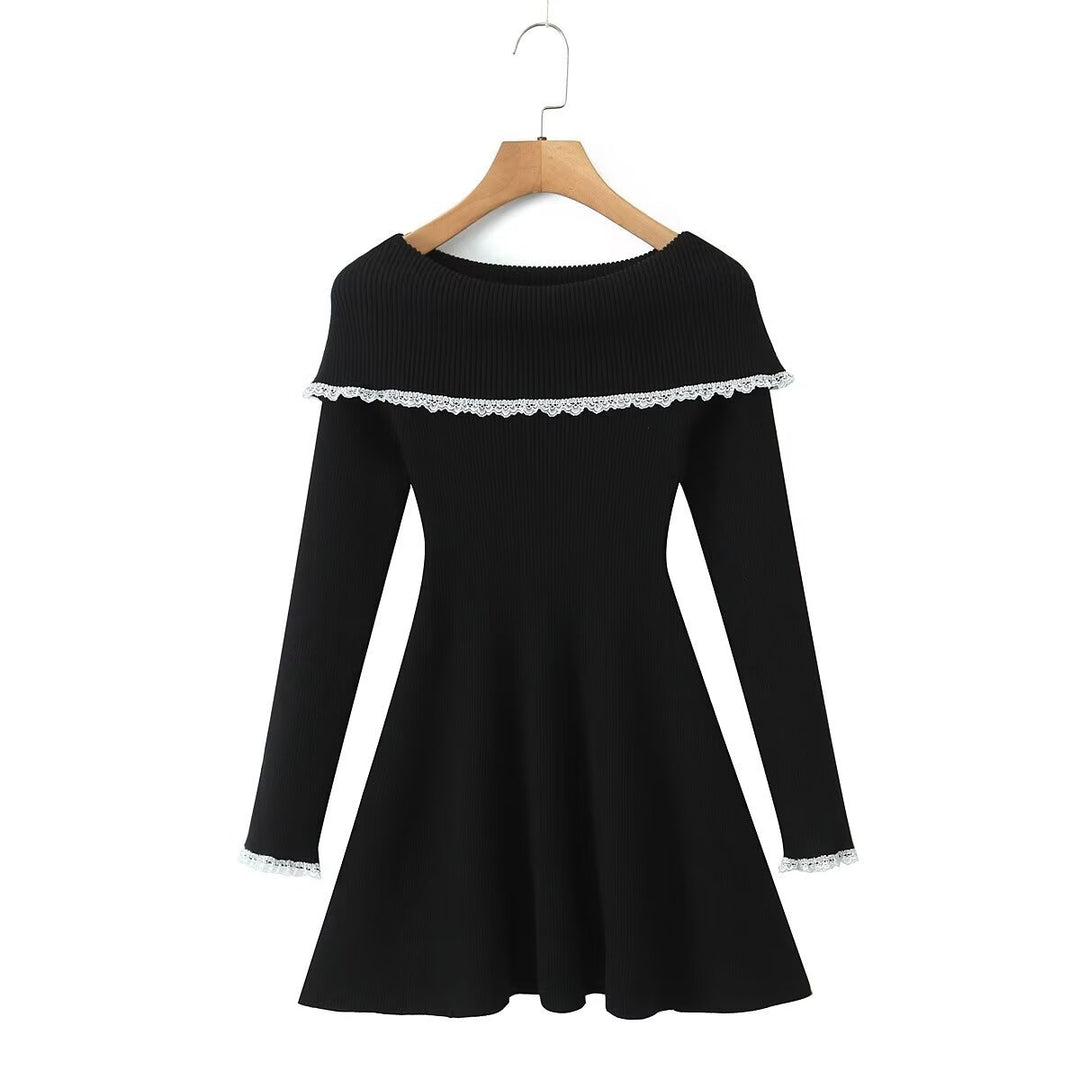 Damen Kleid mit abnehmbarem Spitzenkragen Drune