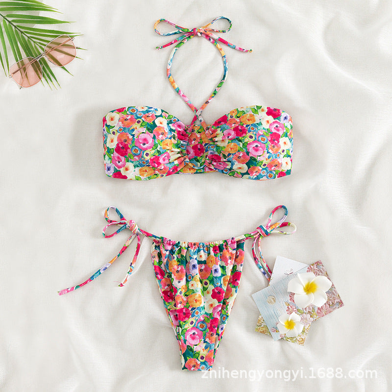Damen Bandeau-Bikini mit verspieltem Blumendesign Drune