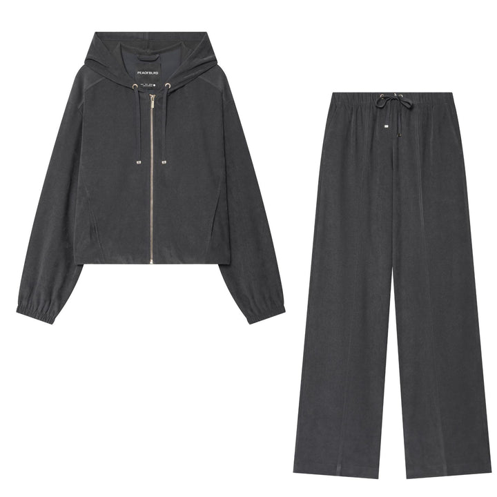 Damen Weite Cordhose mit hohem Elastikbund Tunnelzug und geradem Bein Drune