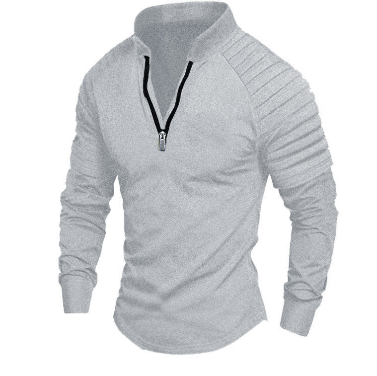 Herren Slim-Fit Troyer mit gesteppter Schulterpasse und halbem Reißverschluss Drune