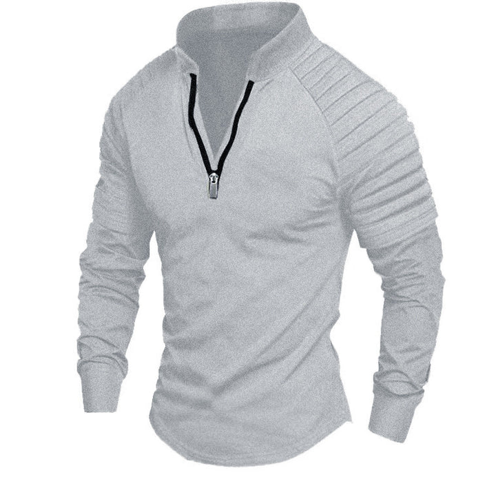 Herren Slim-Fit Troyer mit gesteppter Schulterpasse und halbem Reißverschluss Drune