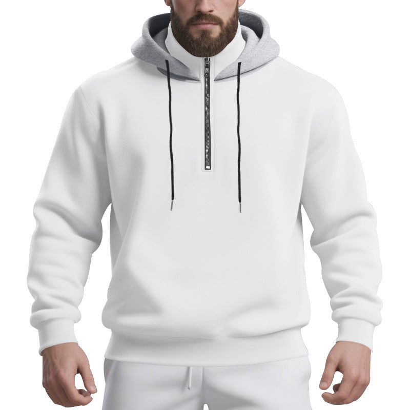 Herren nan Halbzip-Kapuzenpullover mit kontrastierter Kapuzeninnenseite, Kordelzug und gerippten Bündchen Drune
