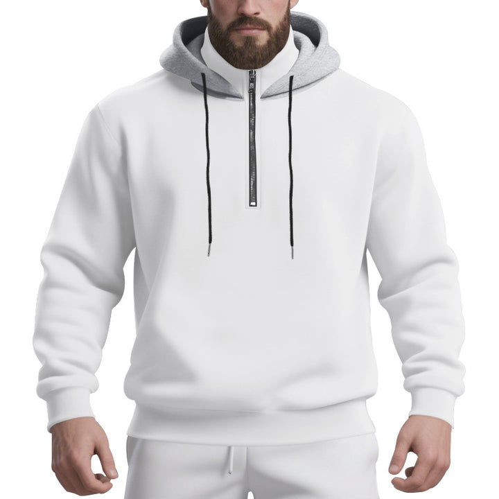 Herren nan Halbzip-Kapuzenpullover mit kontrastierter Kapuzeninnenseite, Kordelzug und gerippten Bündchen Drune