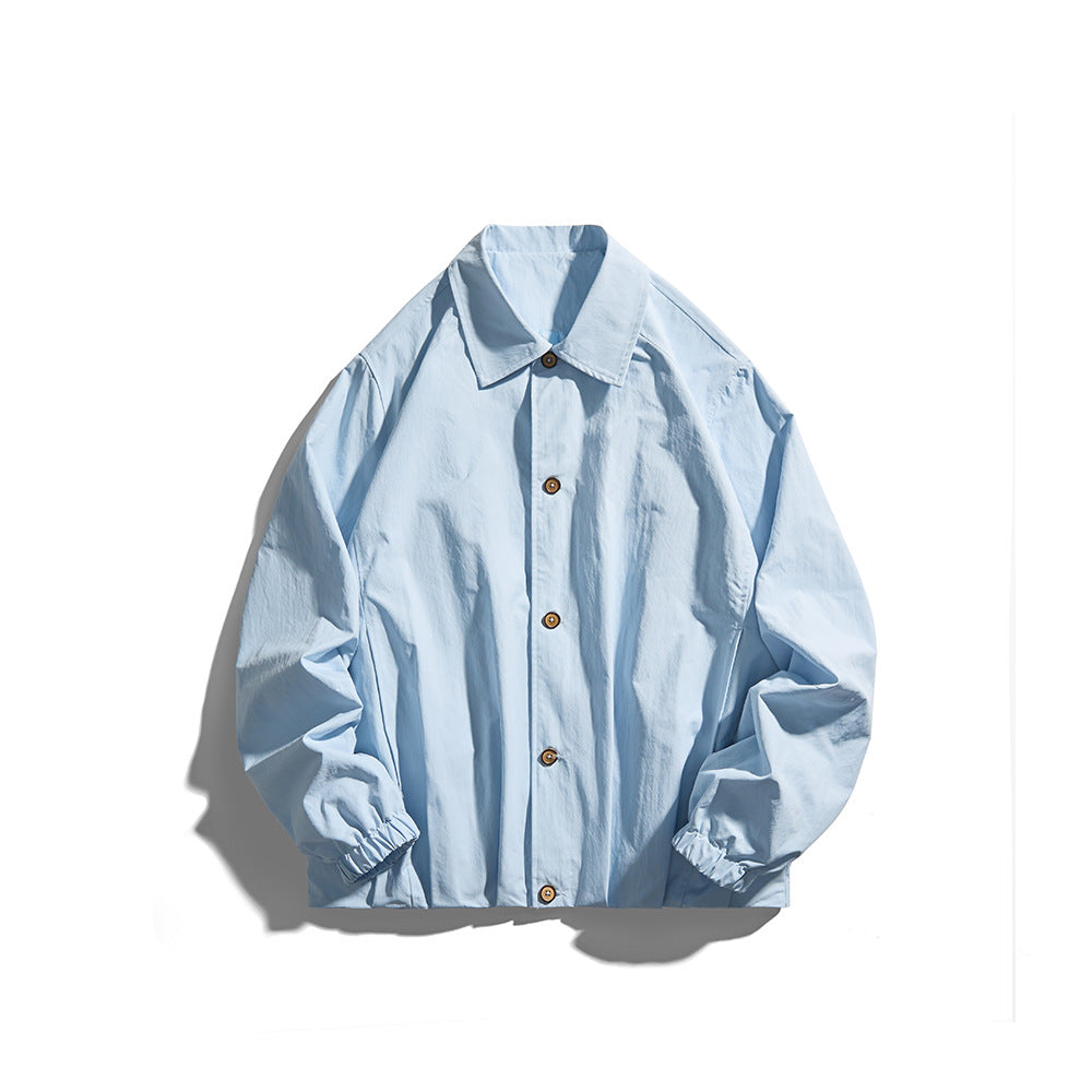 Unisex Leichte Hemdjacke im Boxy-Schnitt mit Holzknopfleiste und elastischen Bündchen Drune