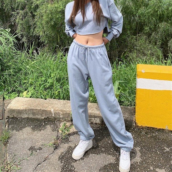 Damen lässiges Loungewear-Set mit kurzem Sweatshirt und bequemen Jogginghosen Drune