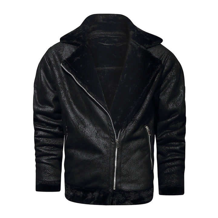 Herren Lammfellimitat-Fliegerjacke mit kuscheligem Kunstfellfutter Drune