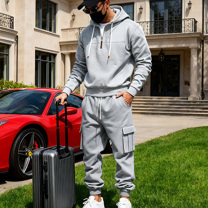 Herren Cargo-Joggerhose mit multifunktionalen Klapptaschen elastischem Bund und gerippten Bündchen Drune