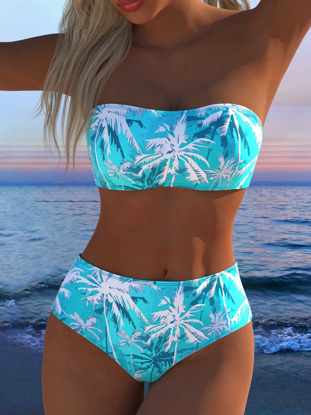 Damen Bandeau Bikini-Set mit tierischem Muster und hohem Taillenbund Drune