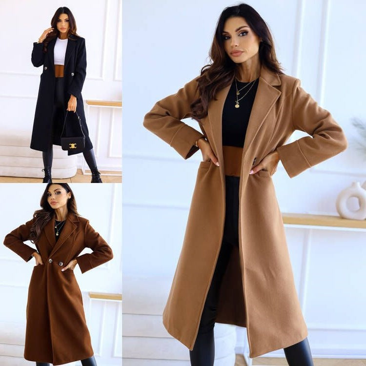 Damen Zeitloser Wollmantel mit elegantem Revers und praktischen Taschen Drune