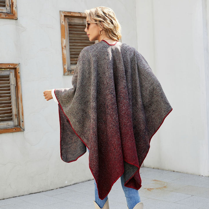 Damen Reversible Strickruana im Mélange‑Wollmix mit kontrastierter Kettelkante Drune