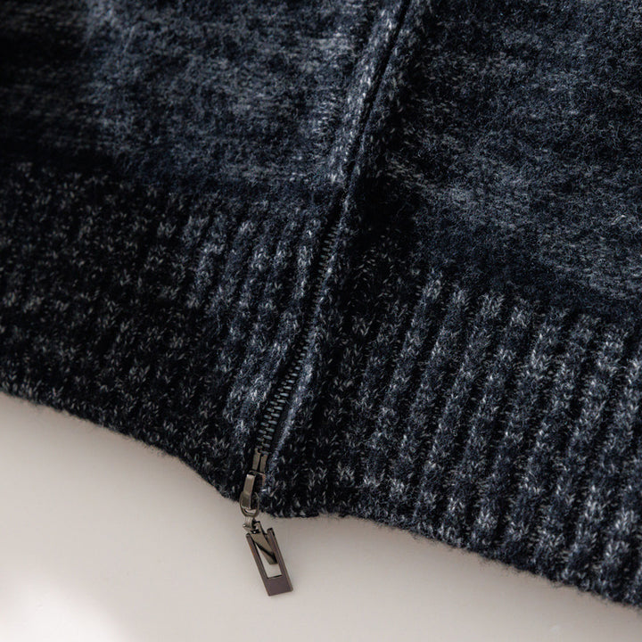 Herren Lässiger Zip‑Mockneckpullover aus Wollmix mit angerauter Mohair‑Optik und Stehkragen Drune