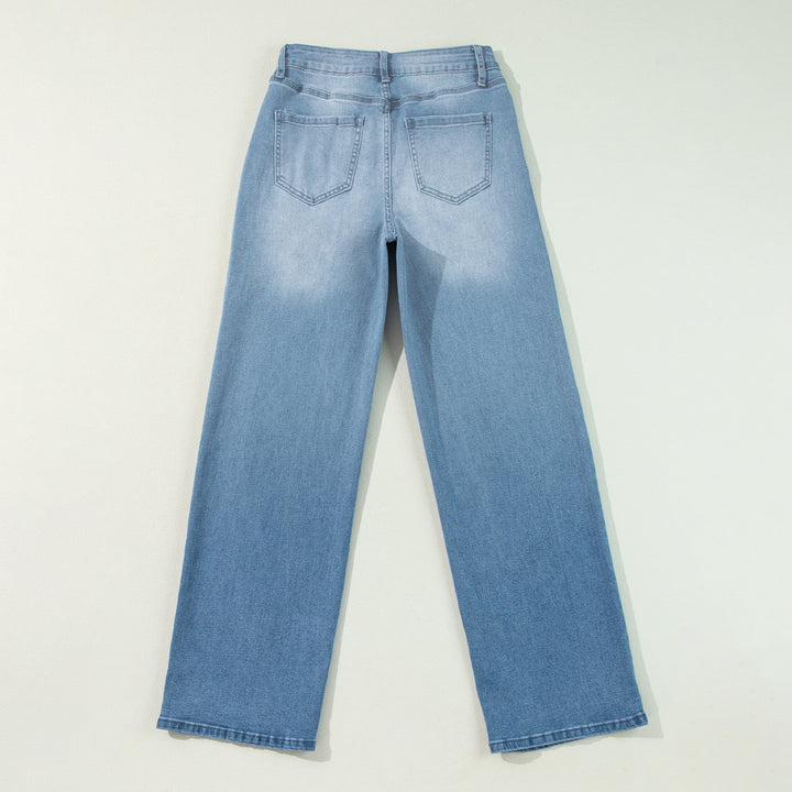 Damen hochtaillierte Schlaghose aus Denim mit Frontschlitz und weitem Bein Drune