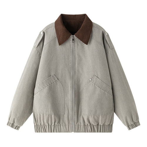 Herren Oversize Denim‑Bomberjacke mit Rippenkragen, elastischem Saum & schrägen Pattentaschen Drune