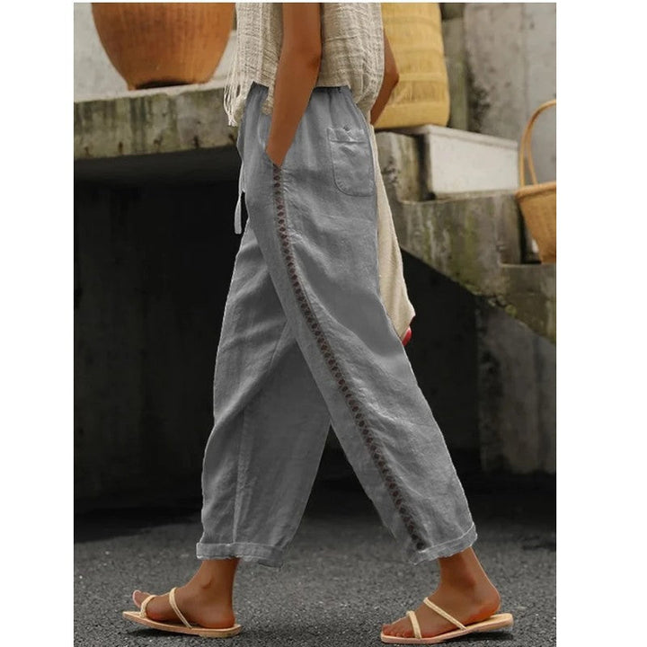 Damen lässige Leinenhose mit seitlichen Schneidern Drune
