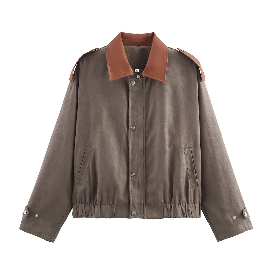 Damen nan oversized Kurzjacke mit kontrastkragen, Schulterpatten und elastischem Taillenzug Drune