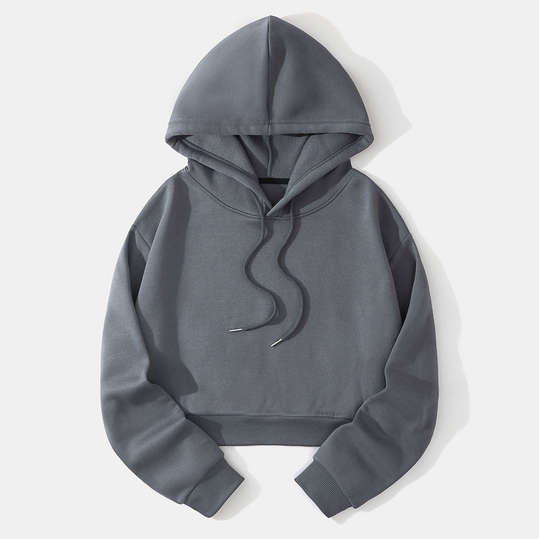 Damen nan cropped Kapuzenpullover mit weichem Fleece‑Innenfutter und elastischem Rippbund Drune